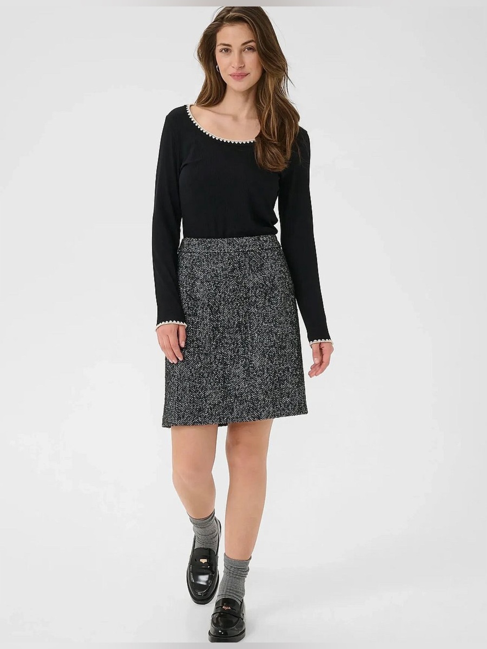 Cream CROlina Herringbone Skirt - Black & White - 38